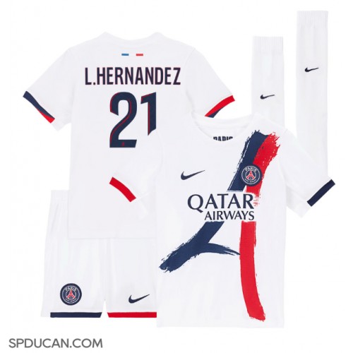 Dječji Nogometni Dres Paris Saint-Germain Lucas Hernandez #21 Gostujuci 2024-25 Kratak Rukav (+ Kratke hlače)